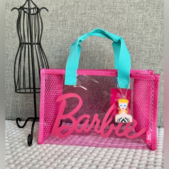 Mattel Handbags - New Barbie Small Pink Tote, Lunch Bag, Purse w/ Doll Keychain - 9.5” x 6.25”